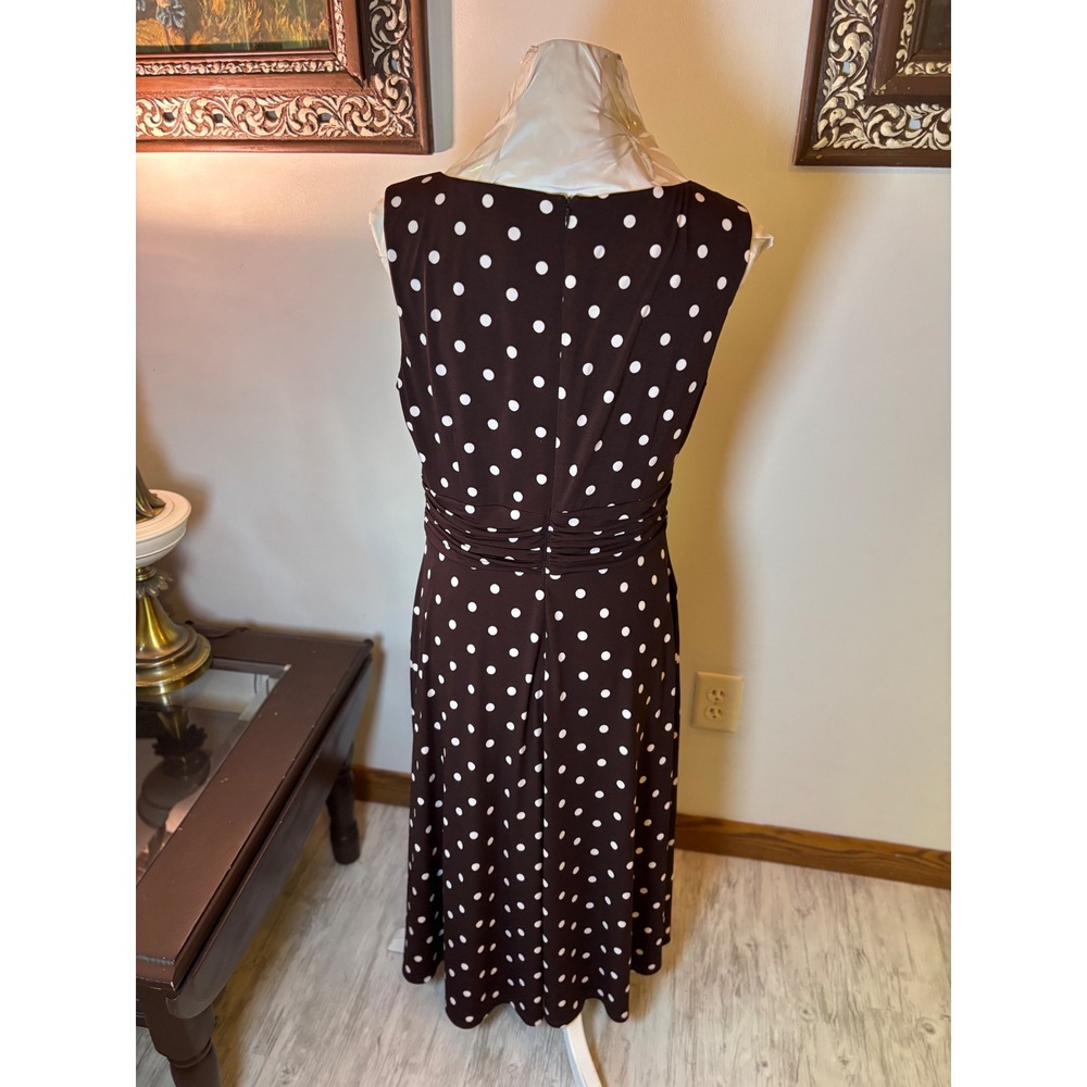 Y2K‎ Jessica Howard Dress Brown White Polka Dot Sleeveless Midi Career Casual - Picture 5 of 16